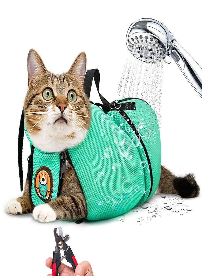 AWOOF Cat Grooming Bag Adjustable Cat Bathing Bag Anti Scratch Bite Polyester Soft Durable Mesh Cat Shower Bag for Small Medium Large Cats - Image 1
